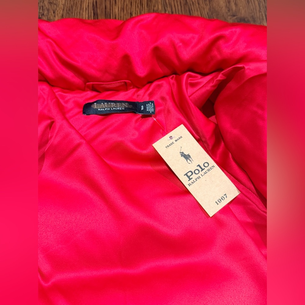 LAUREN RALPH LAUREN Womens Red Stand Collar Cinched Waist Puffer Jacket Size S - Picture 12 of 16